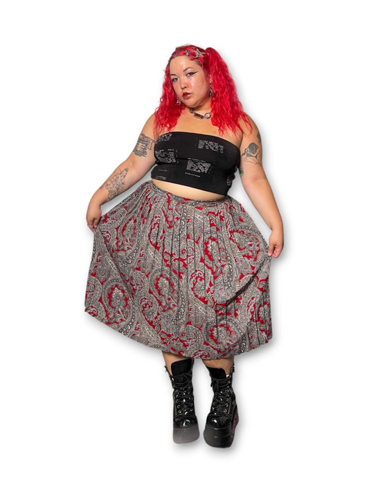Y2K Paisley Pleated Midi Skirt (XL/1X)