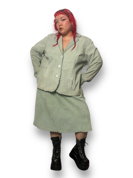 90’s Terry Lewis Mint Green Leather Skirt Suit