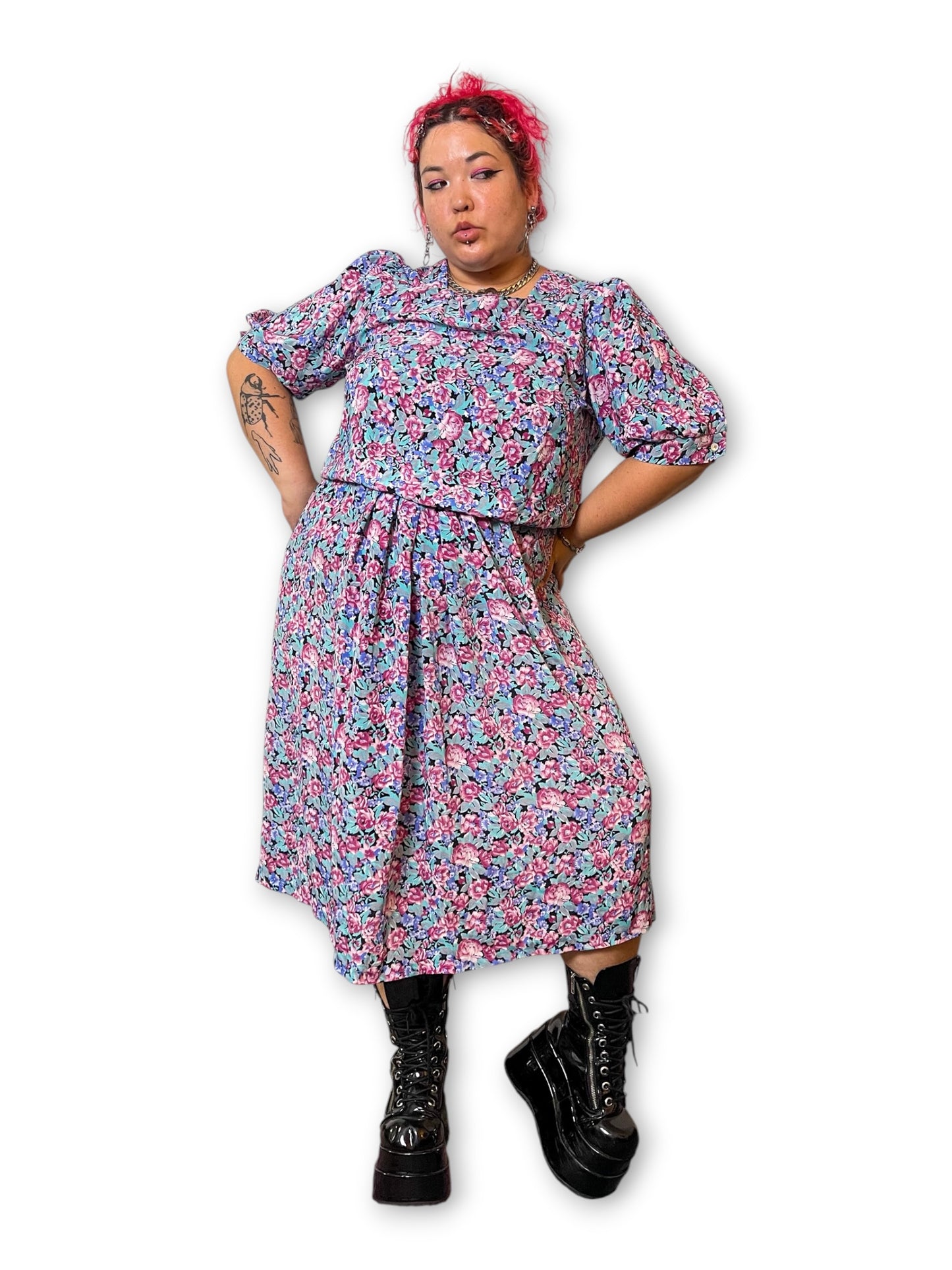 90’s Retro Floral Midi Dress (2X)