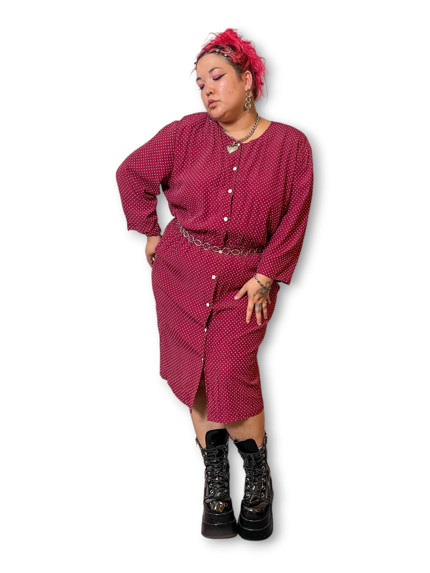 80’s Burgundy Polka Dot Secretary Dress (3X)
