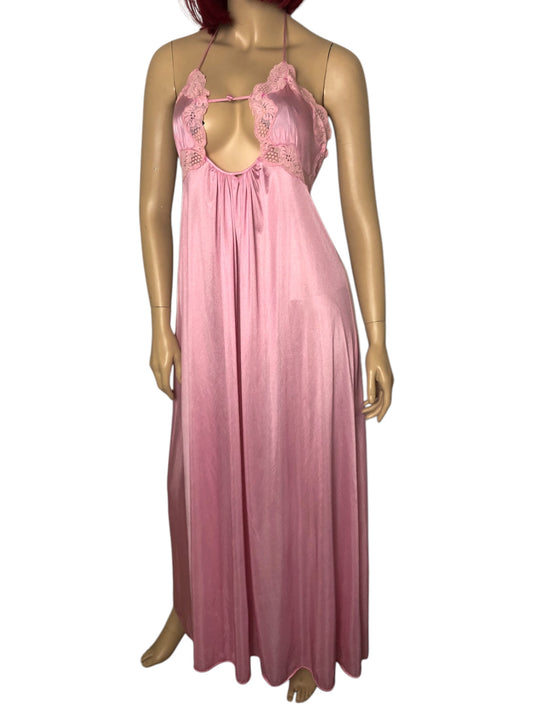 60’s/70’s Lily of France Pink Slip Maxi Dress (M)