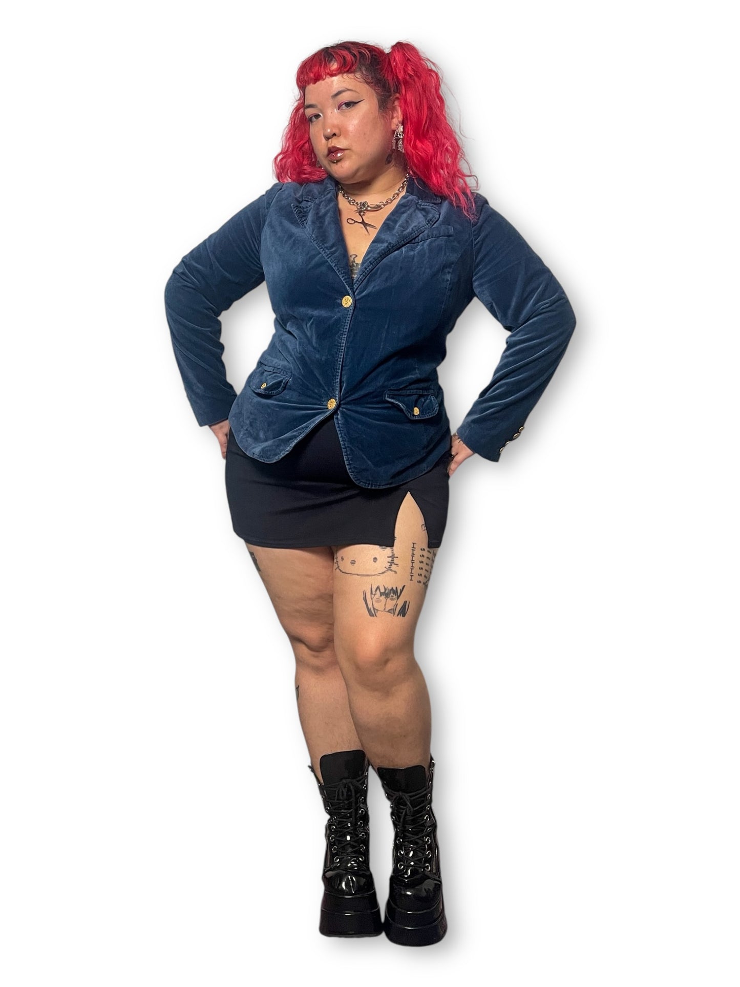 Y2K/Modern Lapis Blue Velvet Blazer (1X)