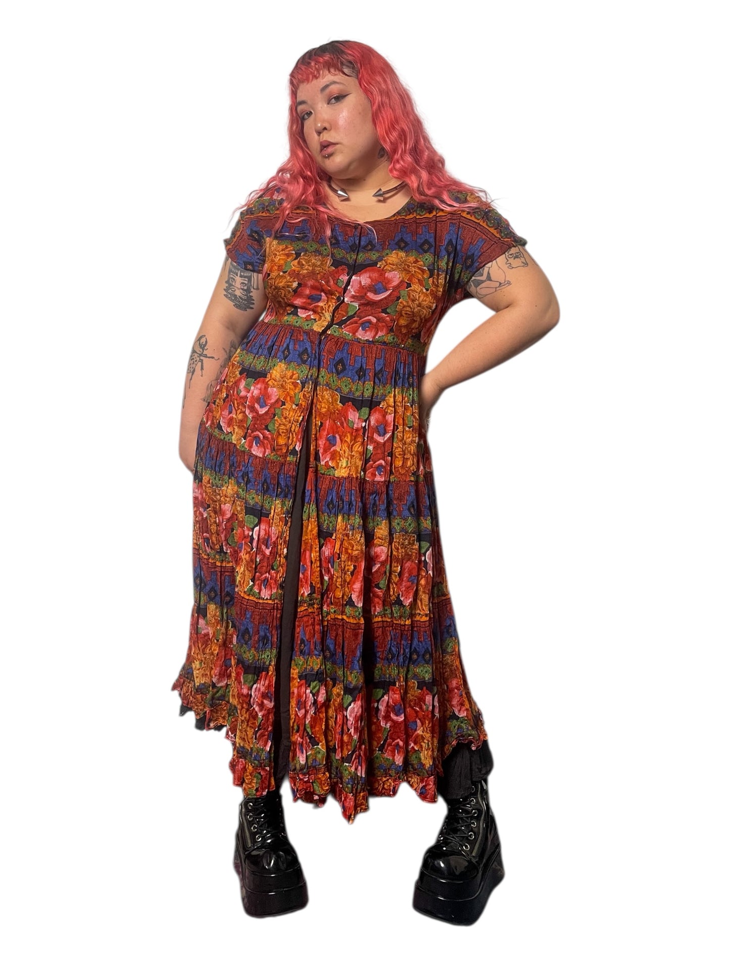 90’s/Y2K Boho Print Maxi Dress (XL/1X)