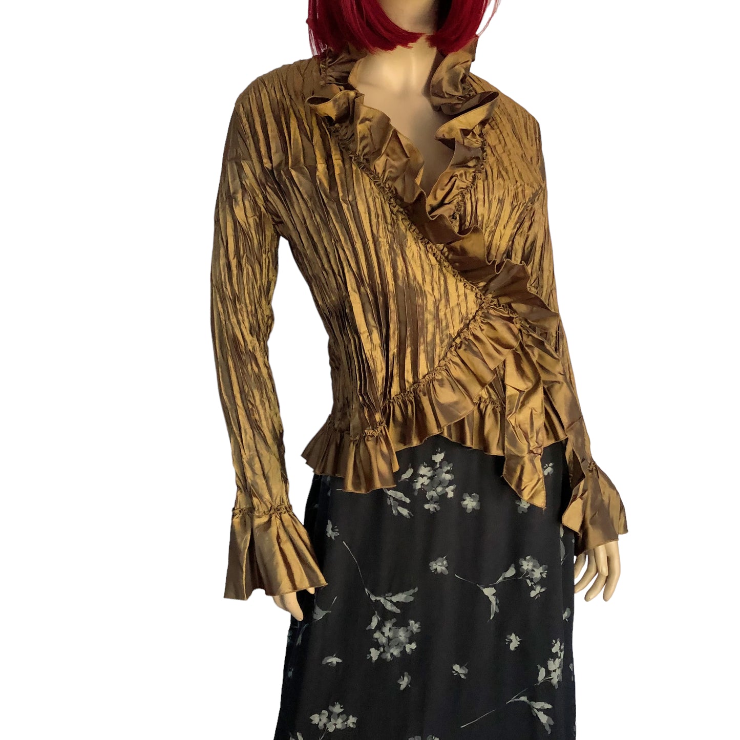 90’s Allison Taylor Gold Pleated Long Sleeve Top (M/L)