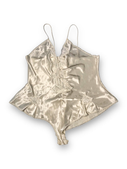 90’s/Y2K White Satin Teddy (L)