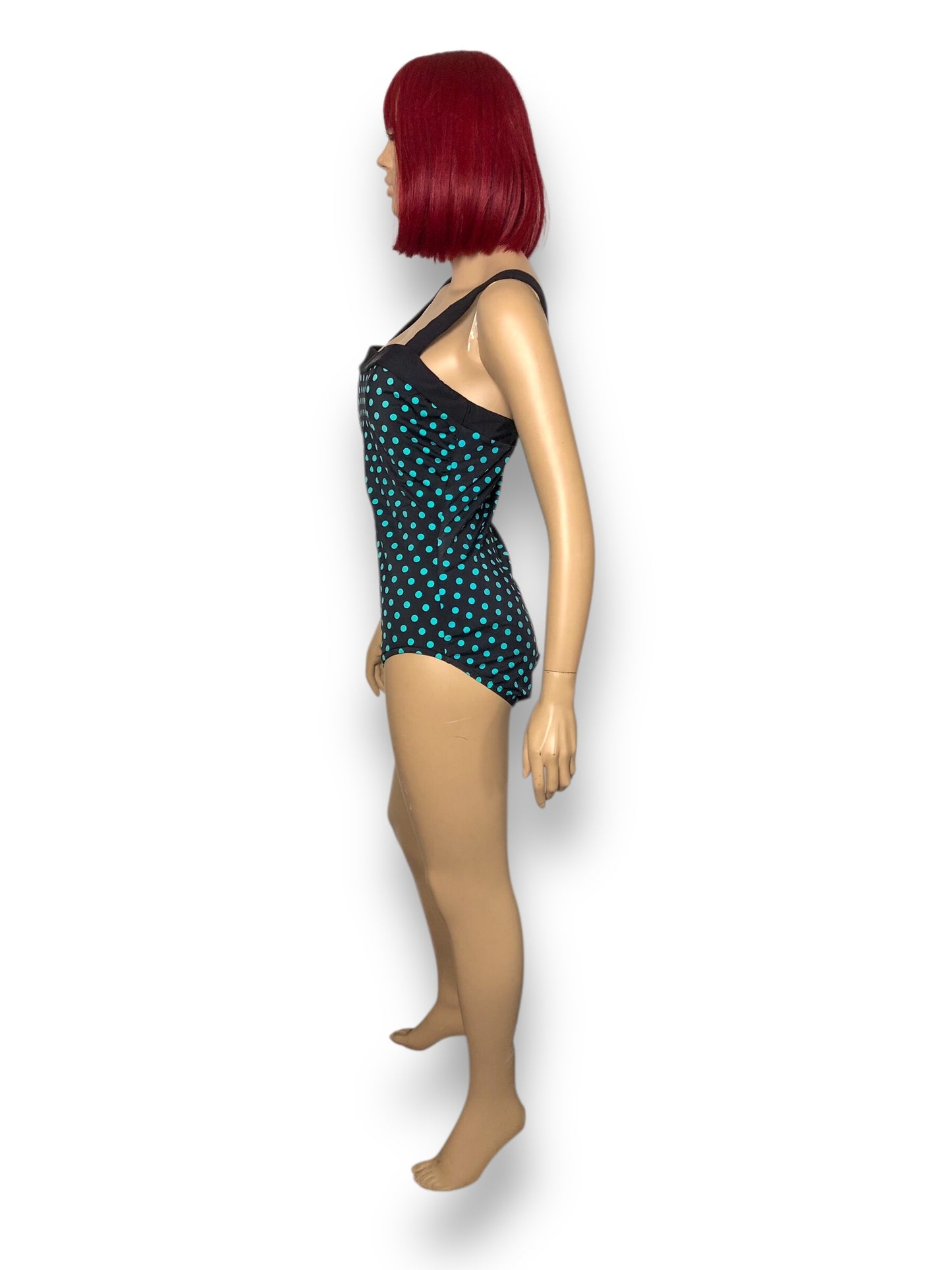 90’s/Y2K INC International Concepts Black and Turquoise Polka Dot Swimsuit (L)