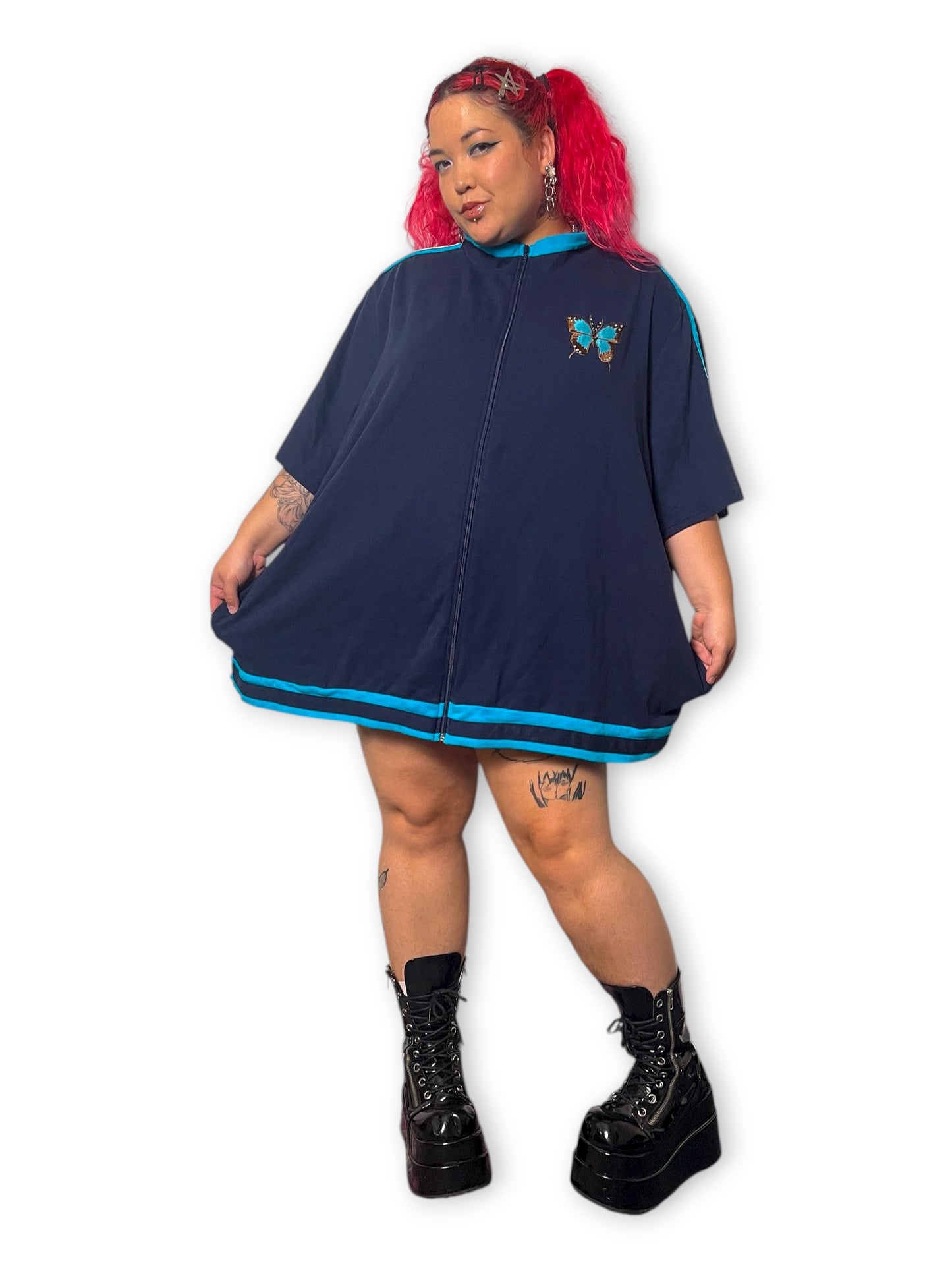 90’s/Y2K Liz & Me Navy Blue Sporty Zip-Up Shirt (5X)