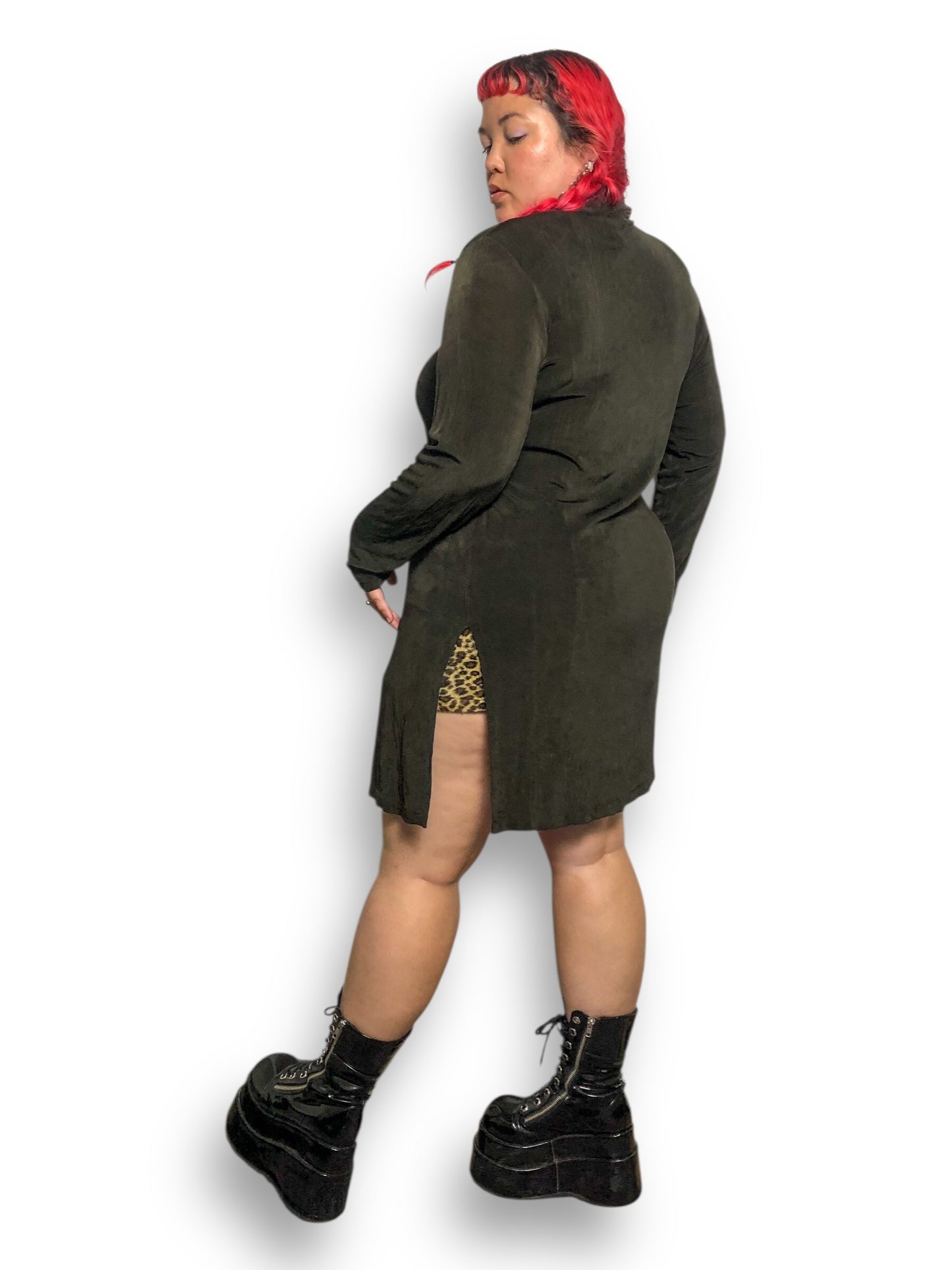 90’s Ronni Nicole II by Ouida Olive Green Slinky Cardigan (L/XL)