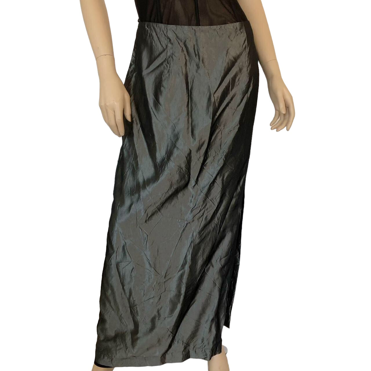 90's Jessica McClintock Gunne Sax Shiny Gray Maxi Skirt (L)