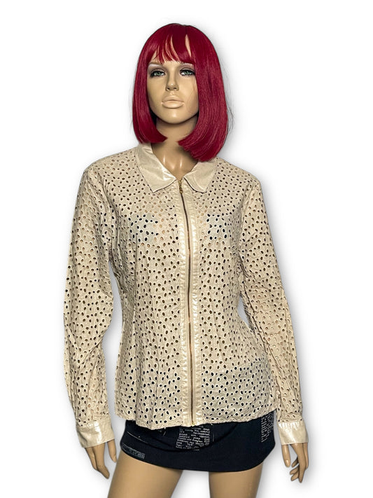 90’s/Y2K Spanner Cream Eyelet Blouse (L)