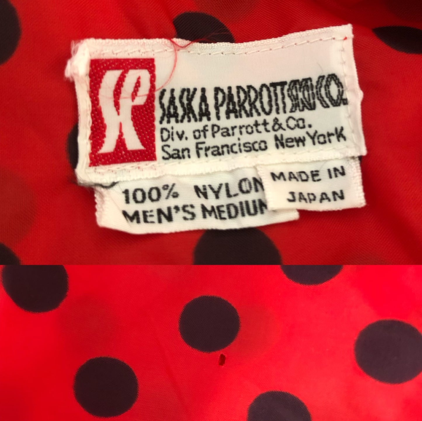 70’s Saska Parrott Ski Co Red and Black Polka Dot Wind Shirt (M)