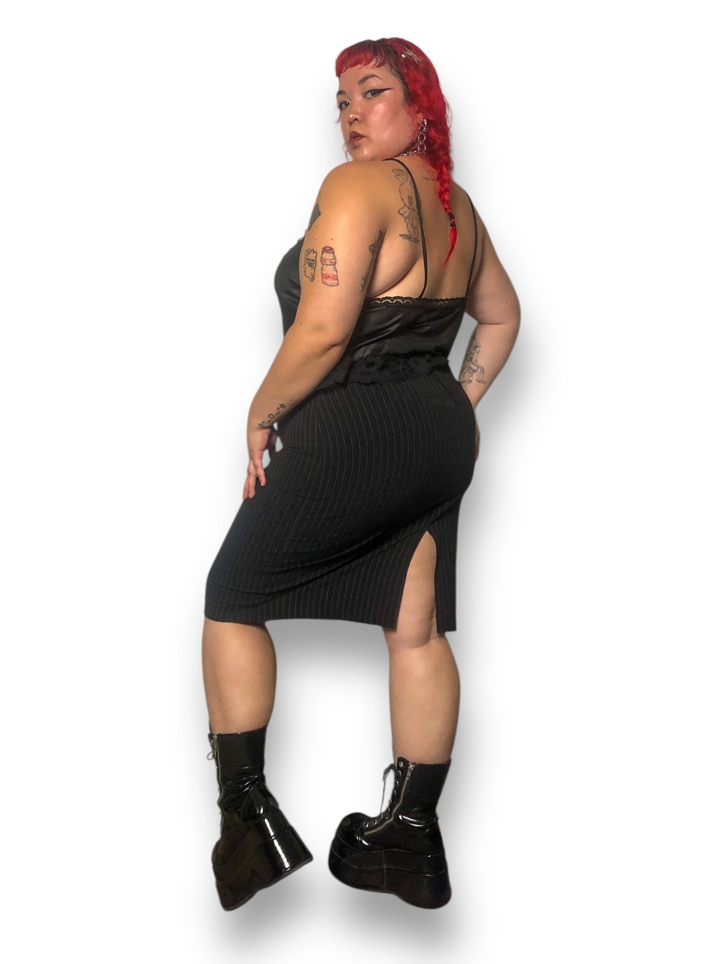 90’s JKLA California Black Pinstripe Pencil Skirt (XL)