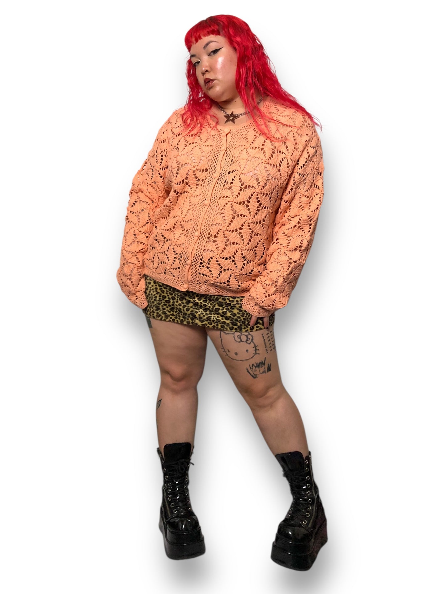 90’s/Y2K Coldwater Creek Coral Pink Crochet Knit Cardigan (3X)
