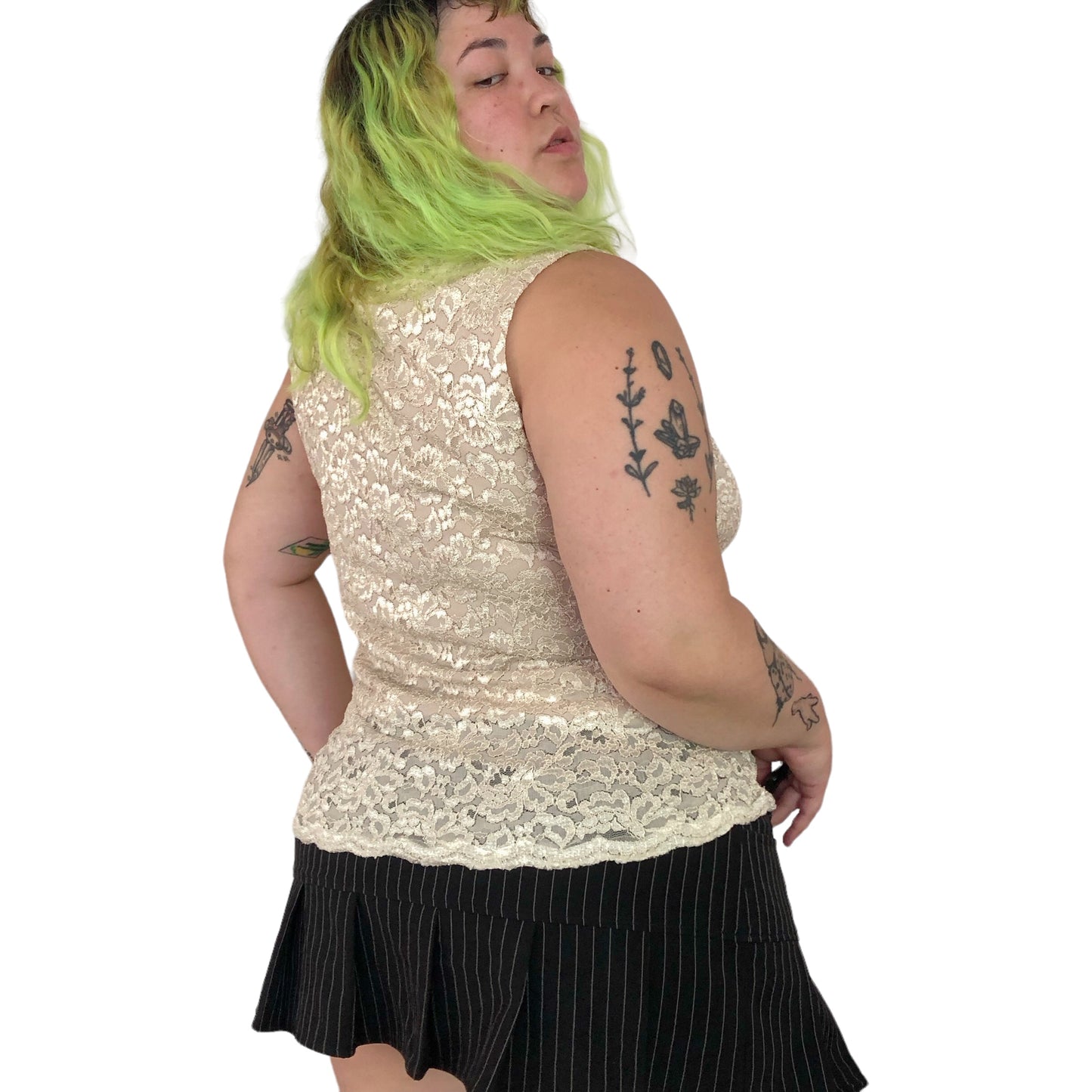 Y2K JM Collection Cream Floral Lace Tank Top (XL)