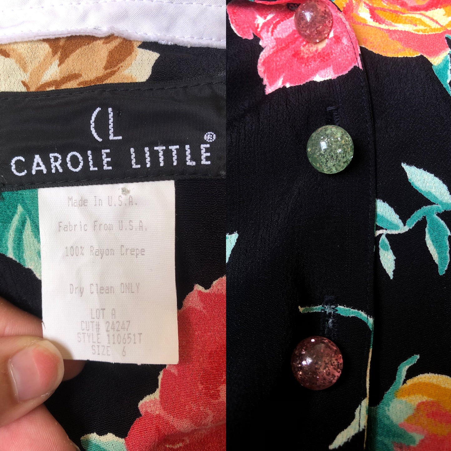 90’s Carole Little Black Floral Print Blouse (M)