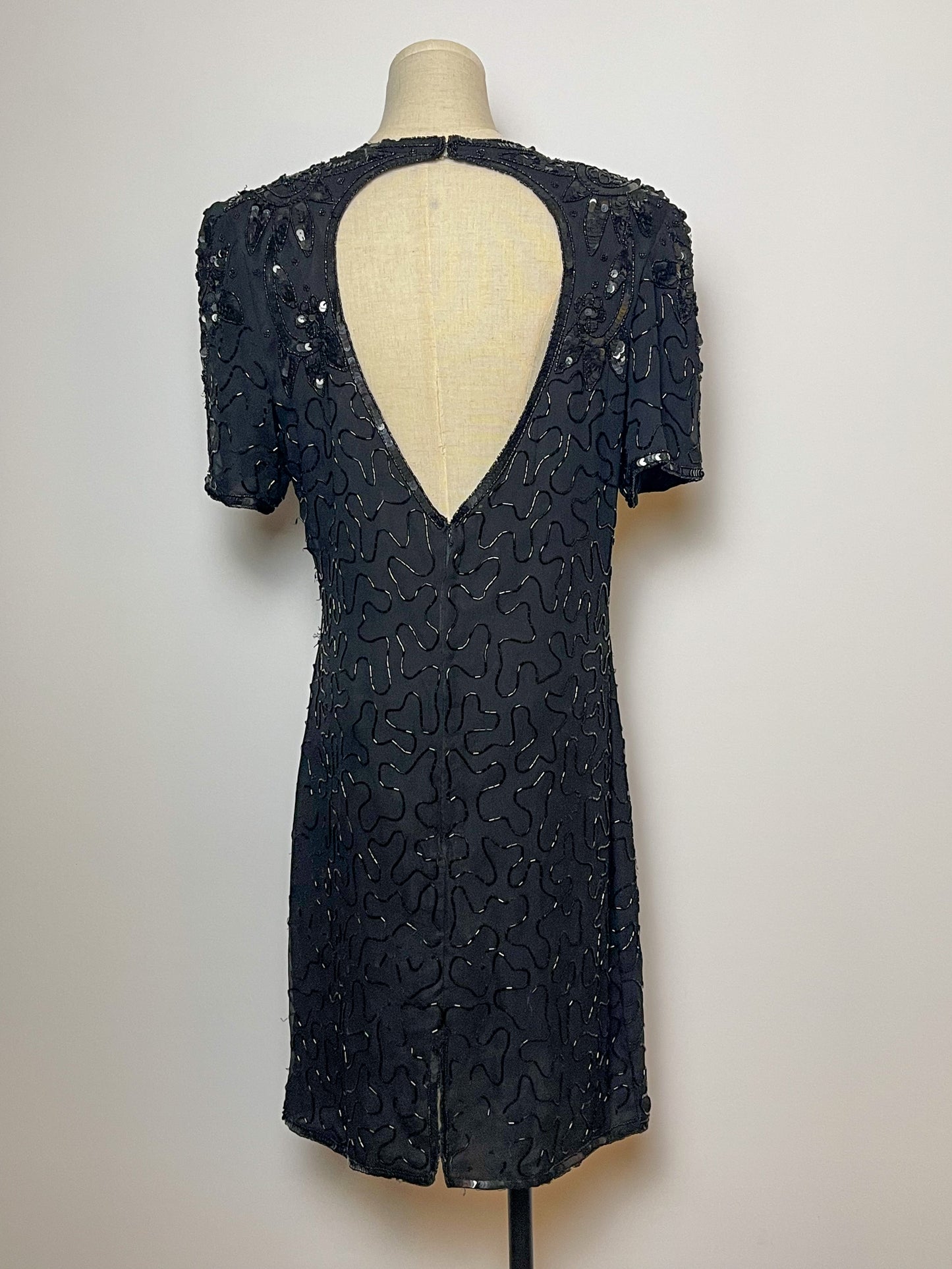 80’s/90’s Black Beaded Cocktail Dress (M)