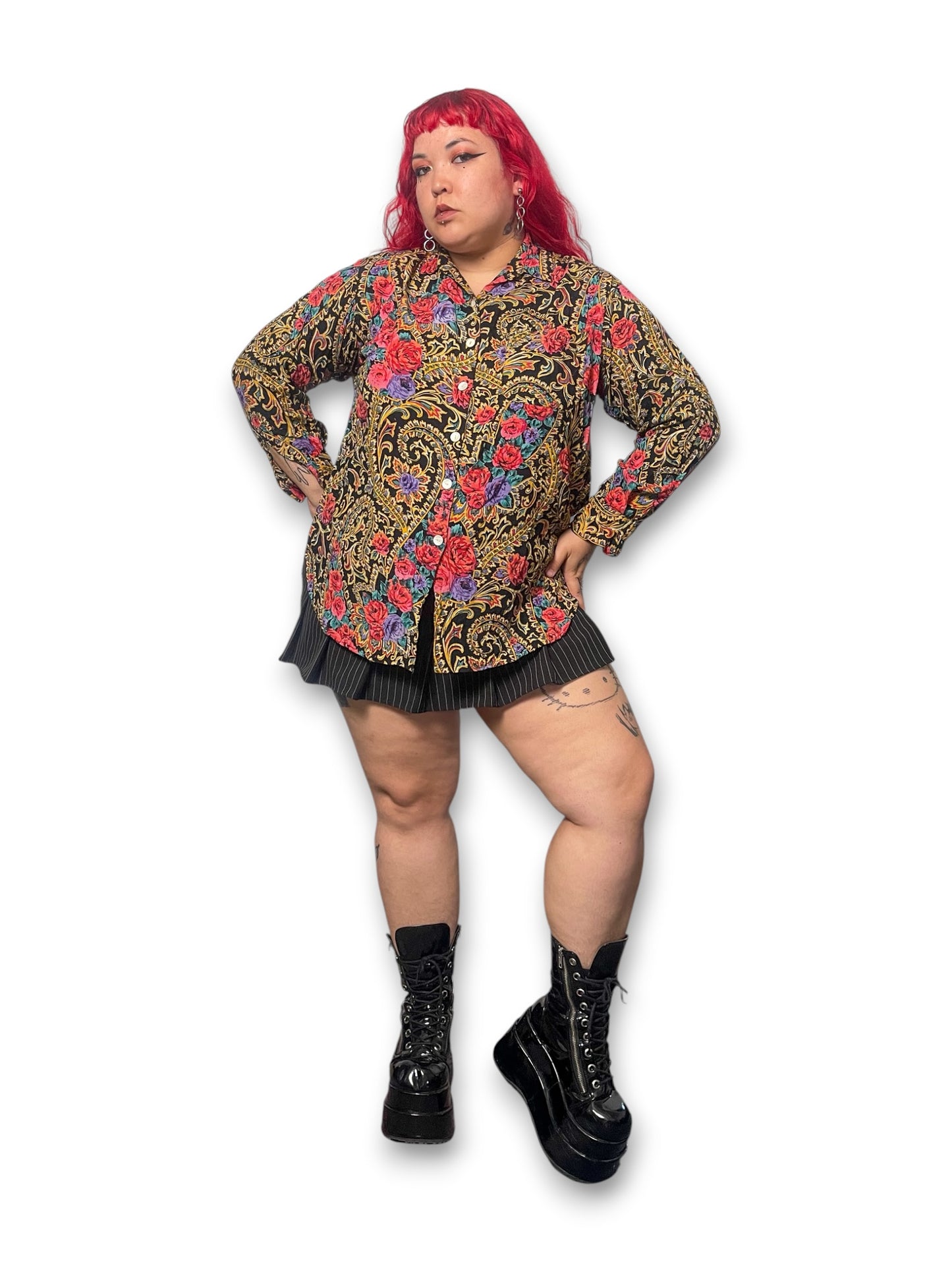 80’s Retro Floral Print Blouse (XL)