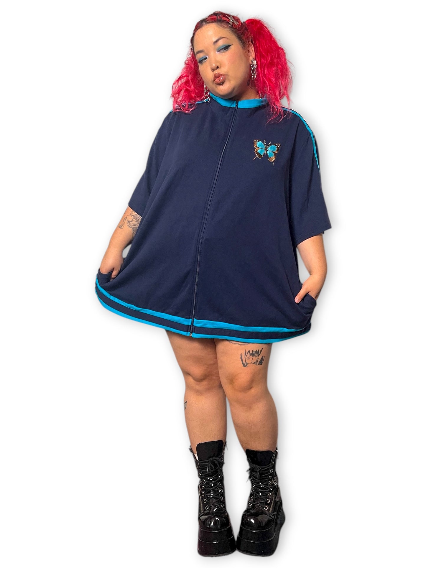 90’s/Y2K Liz & Me Navy Blue Sporty Zip-Up Shirt (5X)