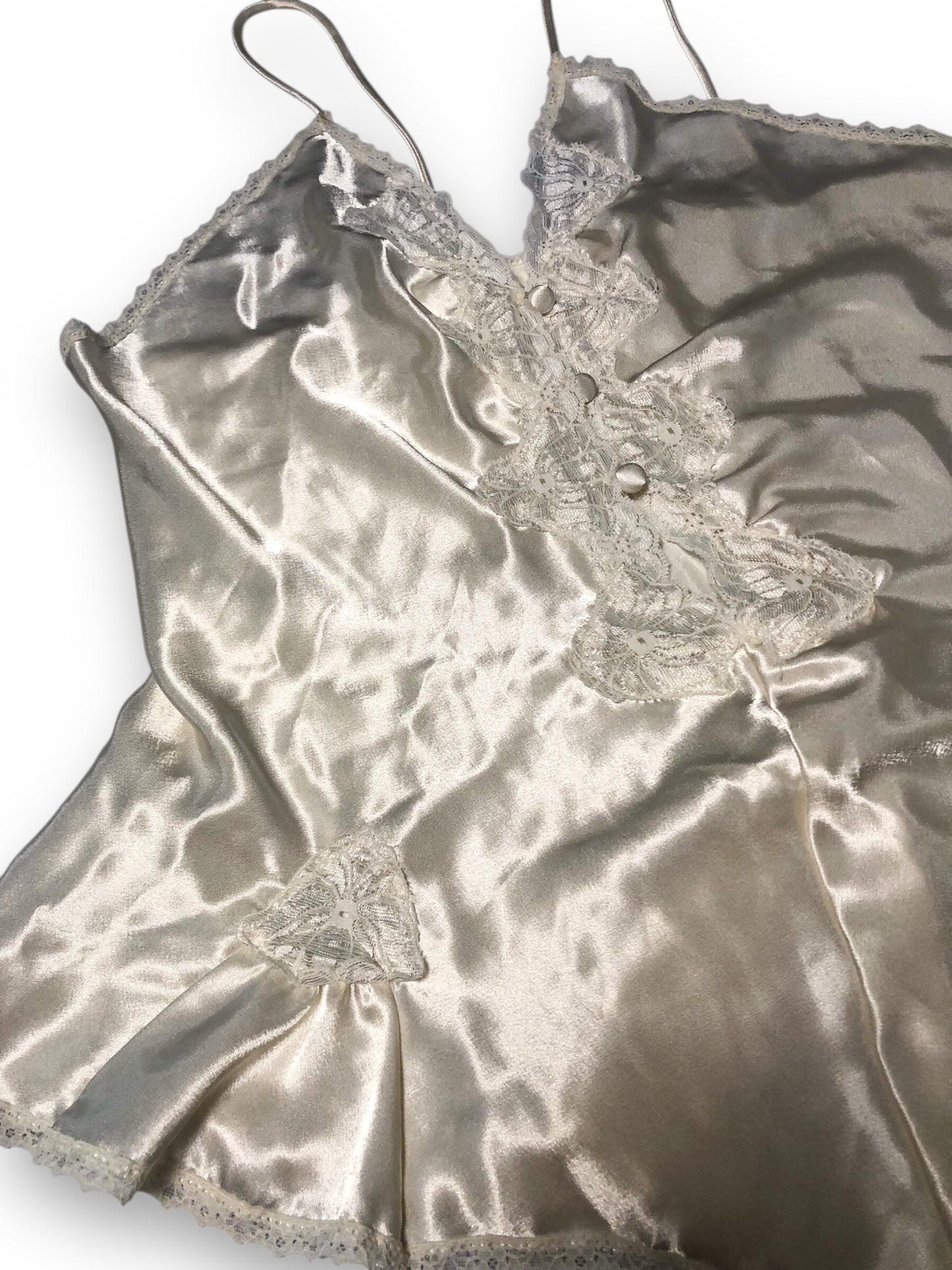 90’s/Y2K White Satin Teddy (L)