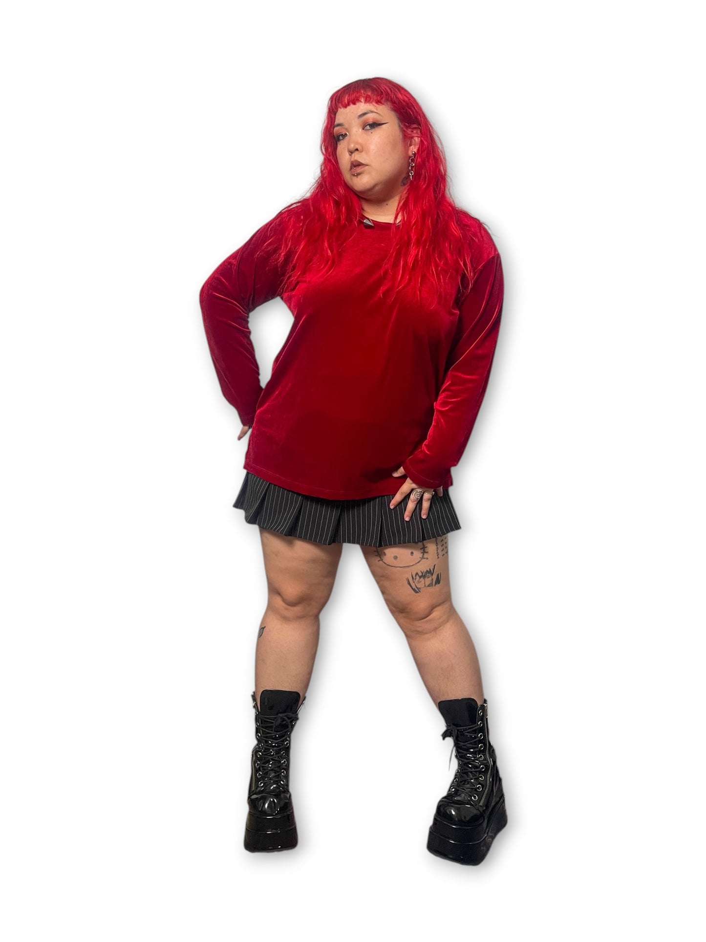 90’s Wine Red Velvet Long Sleeve Top (2X)