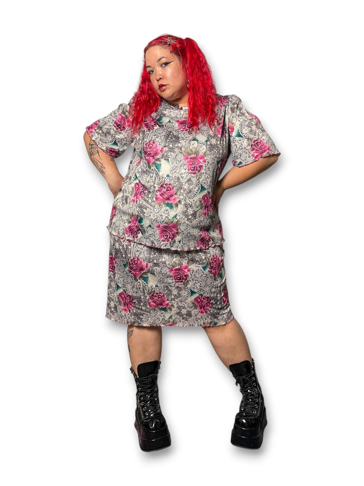 80’s Retro Floral Layered Dress (1X/2X)