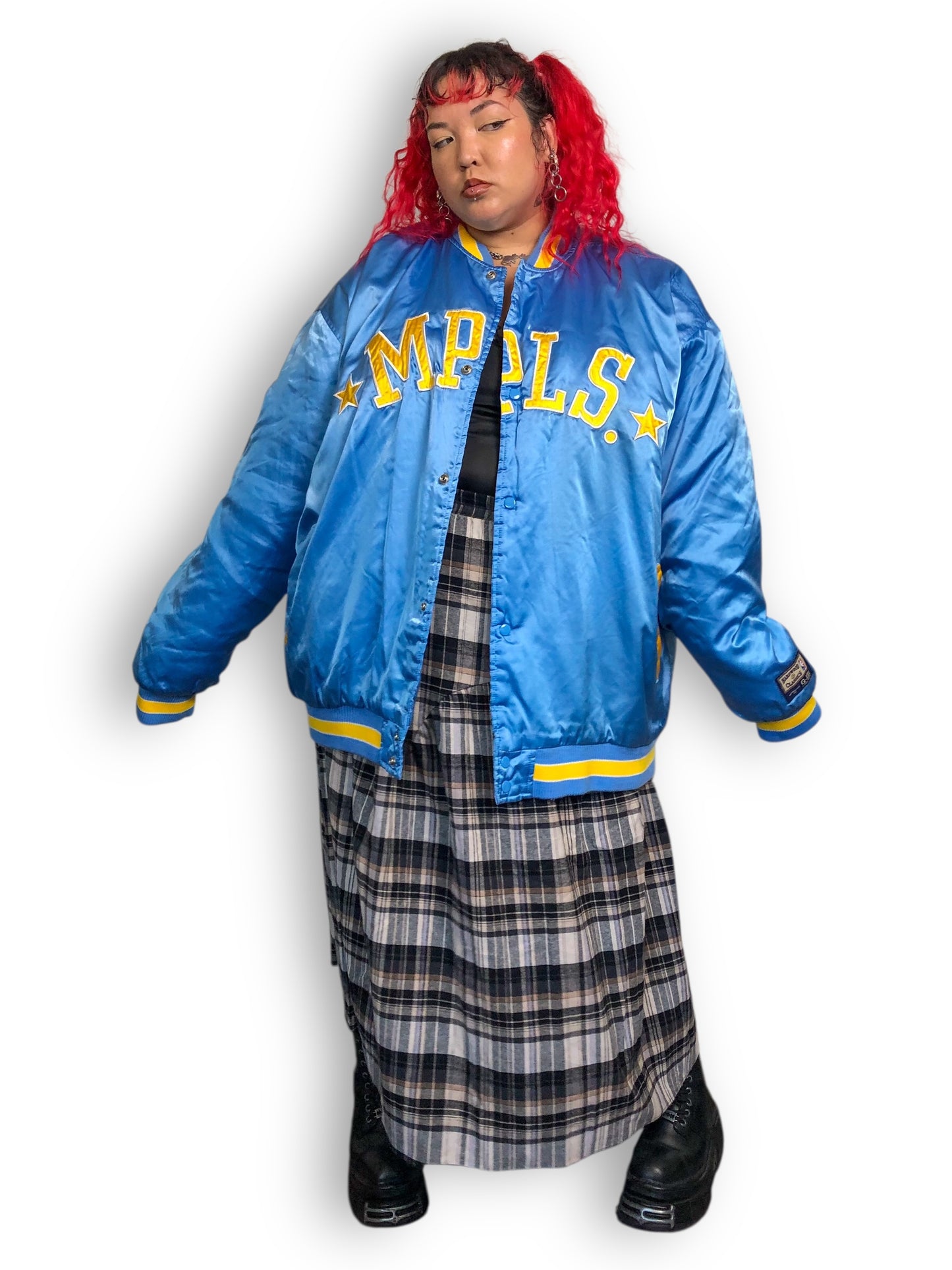 90’s Hardwood Classics Minneapolis Lakers Sky Blue Satin Bomber Jacket (3X/4X/5X/6X)