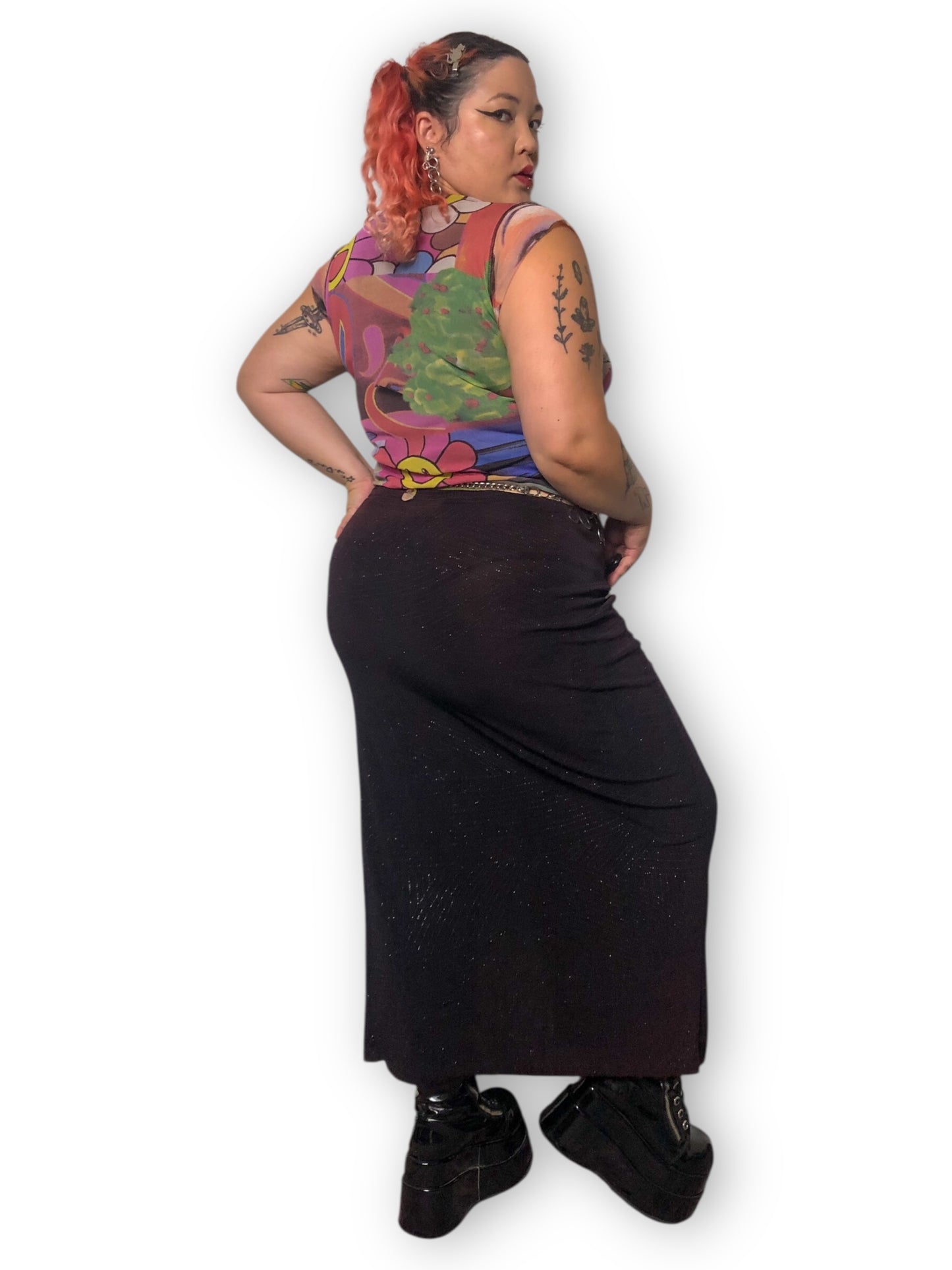 90’s Metro One Black Sparkly Maxi Skirt (XL)