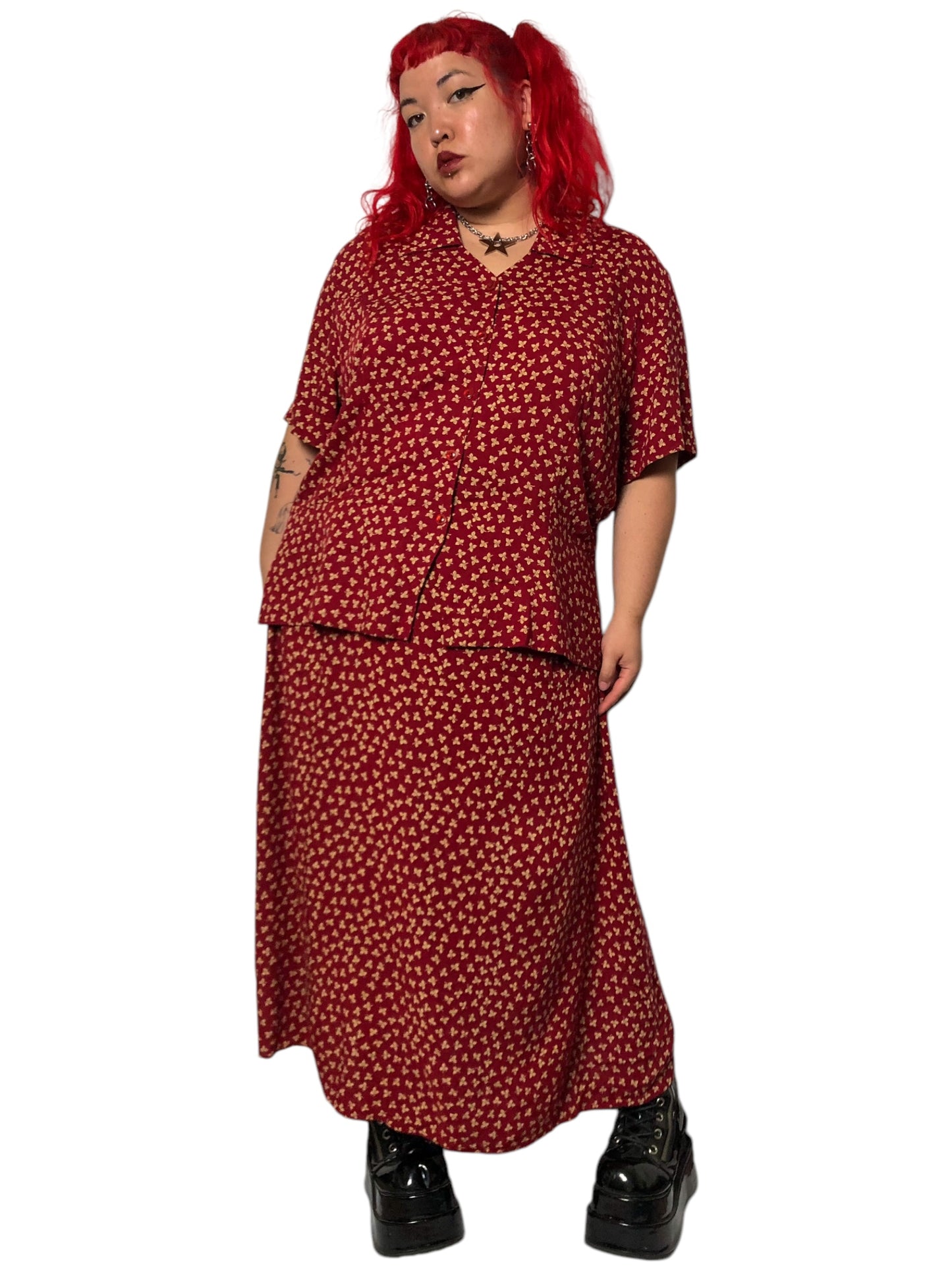 90’s Maggie McNaughton Burgundy Print 2-Piece Set (3X)
