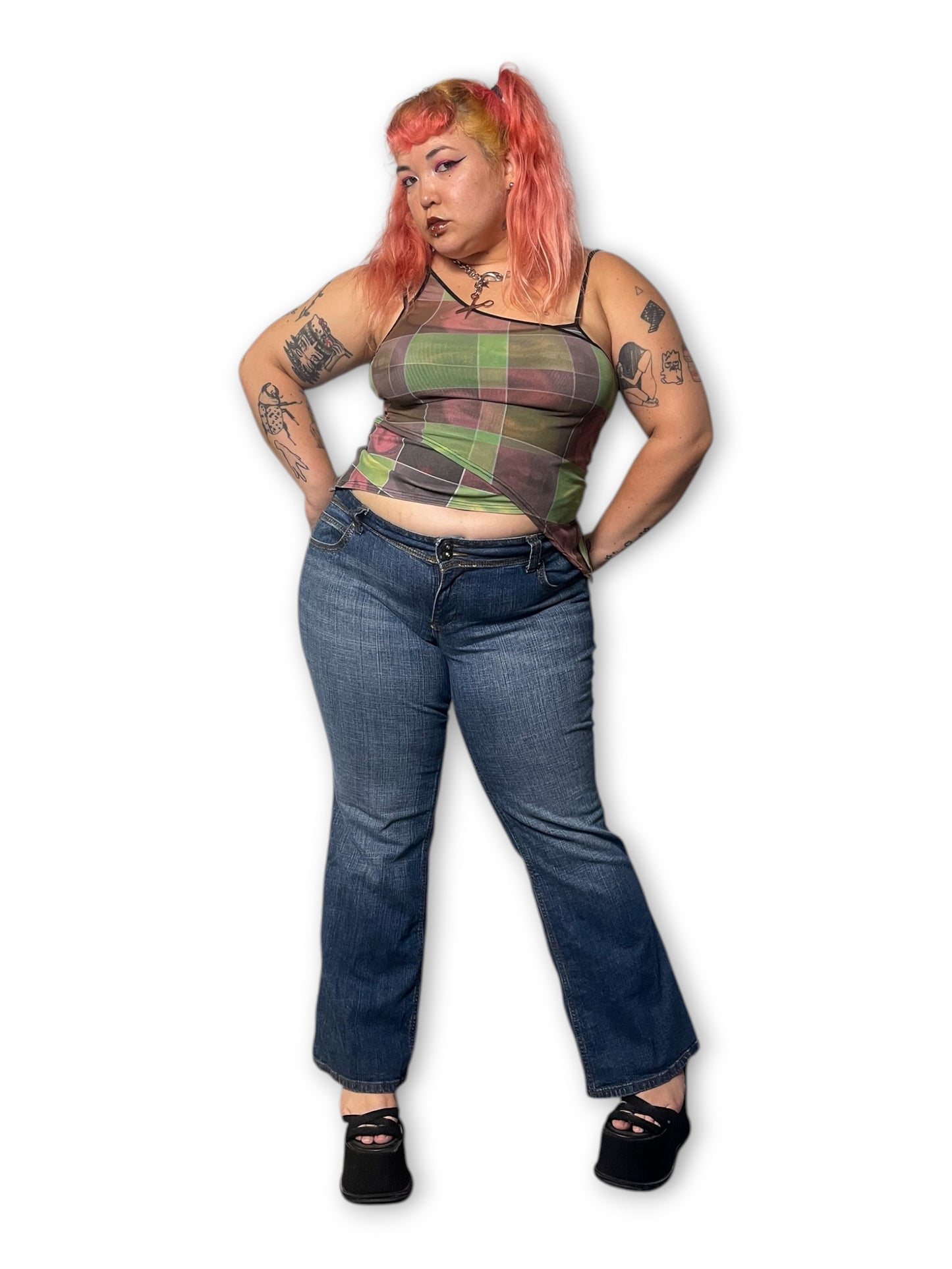 Y2K Medium Wash Low-Rise Flare Jeans (1X)