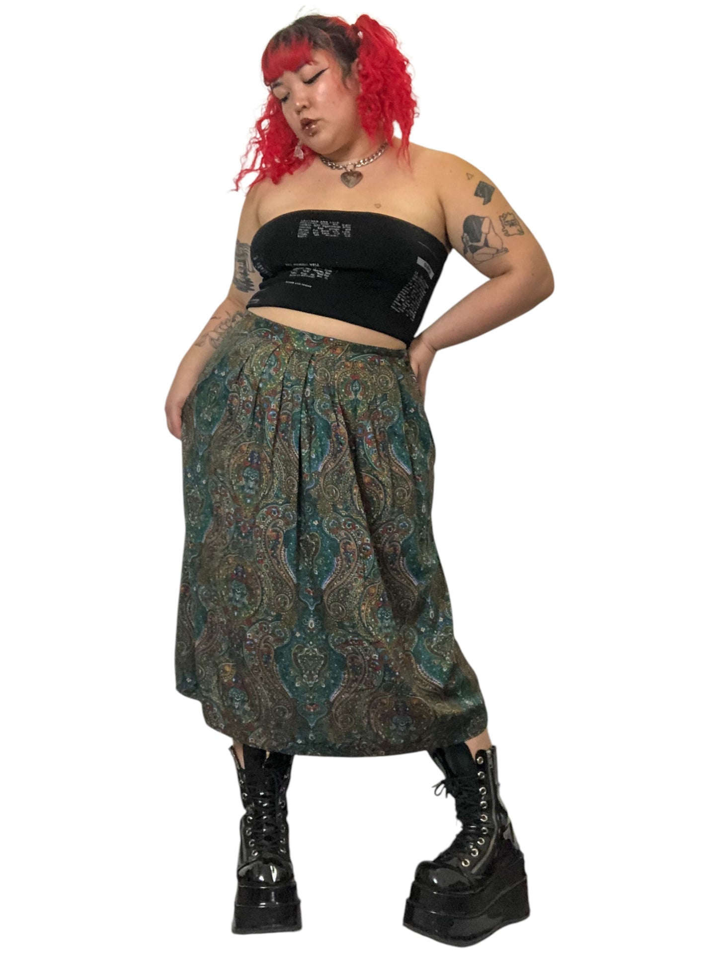 90’s Brownstone Woman Green Paisley Print Skirt (2X)