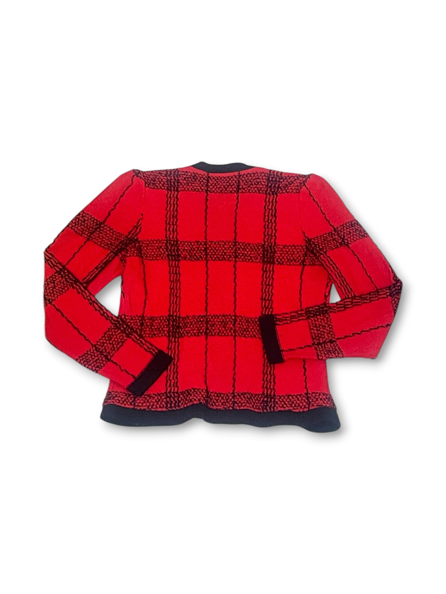 80’s Plaid Knit Cardigan Sweater (XS/S/M)