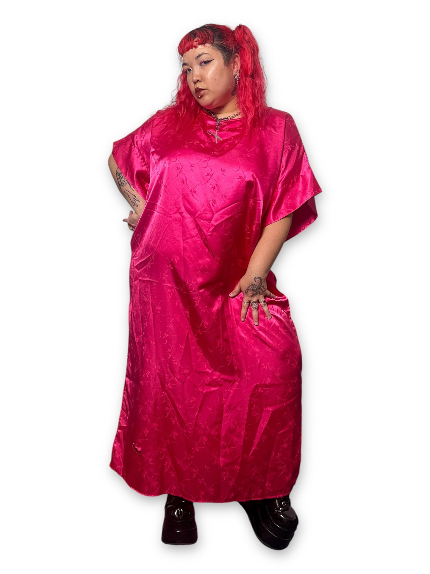 80’s Hot Pink Satin Nightgown (2X)