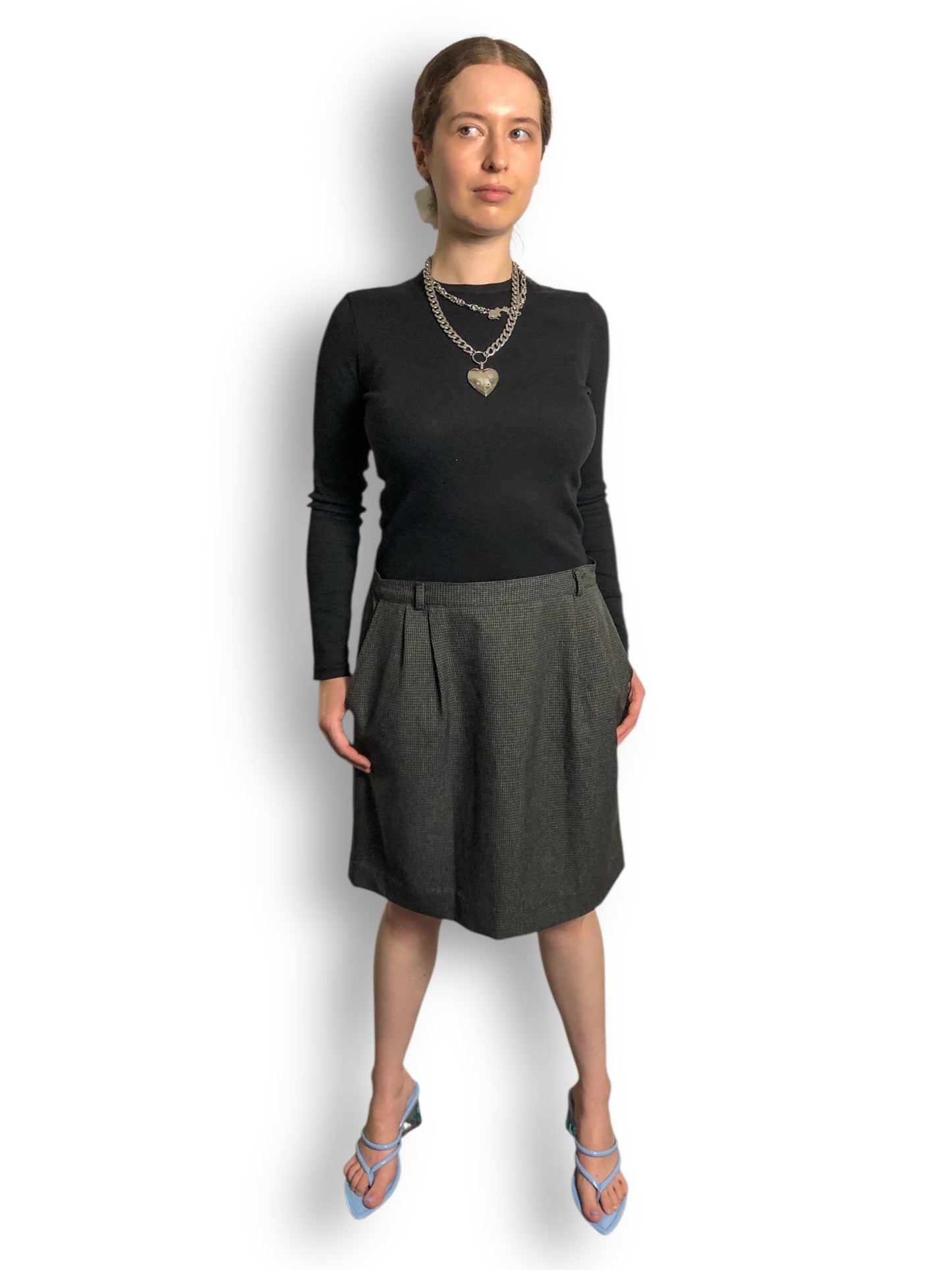 90’s Bentley Gray Houndstooth Plaid Skirt (L/XL)