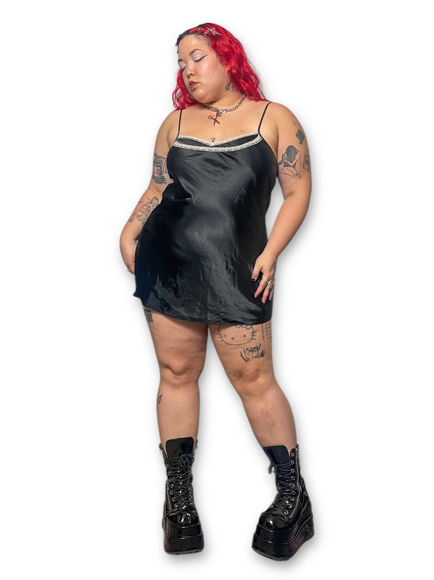 Y2K/Modern Morgan Taylor Black Satin Slip Dress (L)