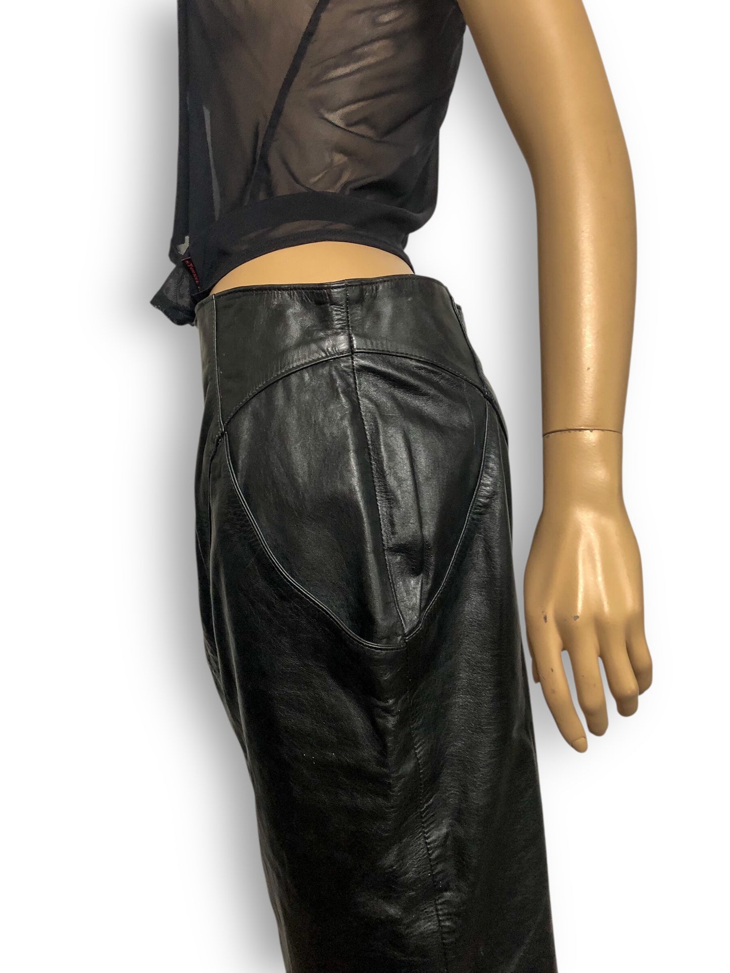 90’s/Y2K Black Leather Pencil Skirt (L)