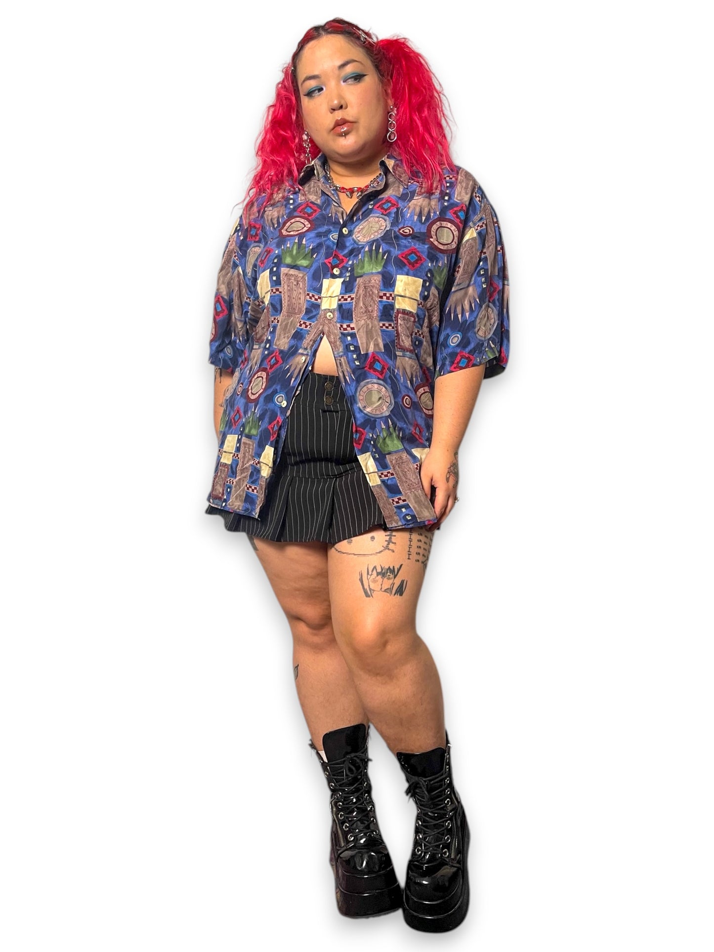 70’s Burma Bibas Blue Graphic Print Shirt (XL/2X)