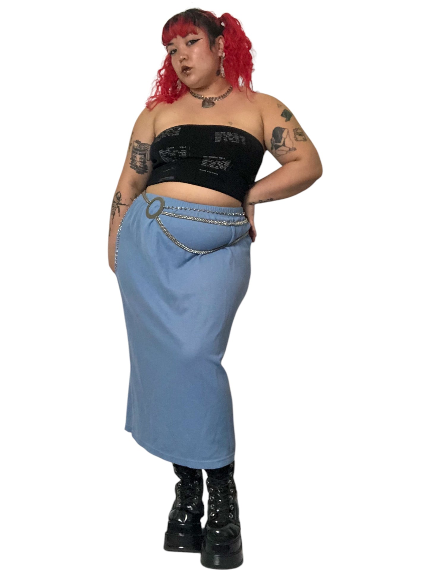 90’s Damasport Baby Blue Rib Knit Midi Skirt (3X)