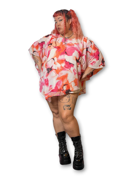 Y2K/Modern Floral Print Poncho Top (5X)