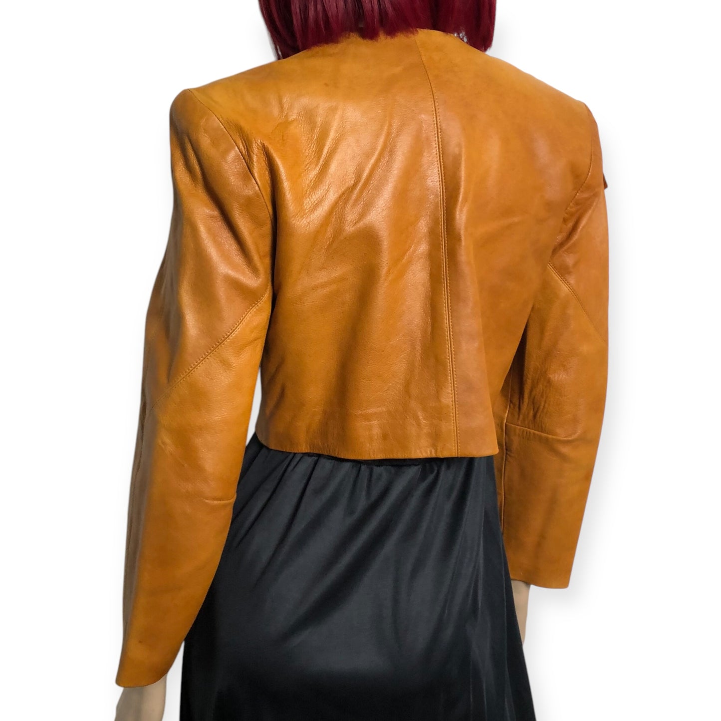 80’s Sybil Tan Faux Leather Cropped Jacket (S)