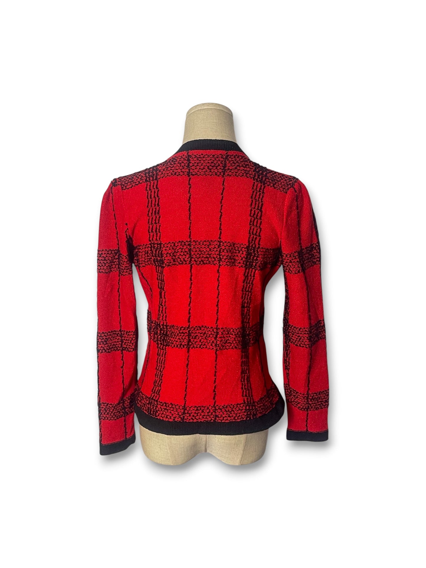 80’s Plaid Knit Cardigan Sweater (XS/S/M)