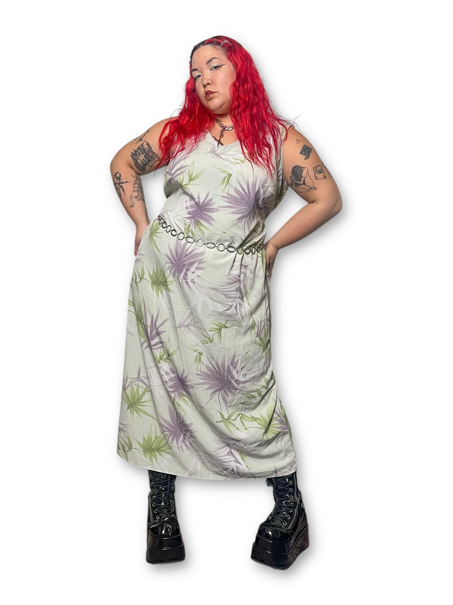 Y2K Maggie McNaughton Leaf Print Maxi Dress (2X/3X)