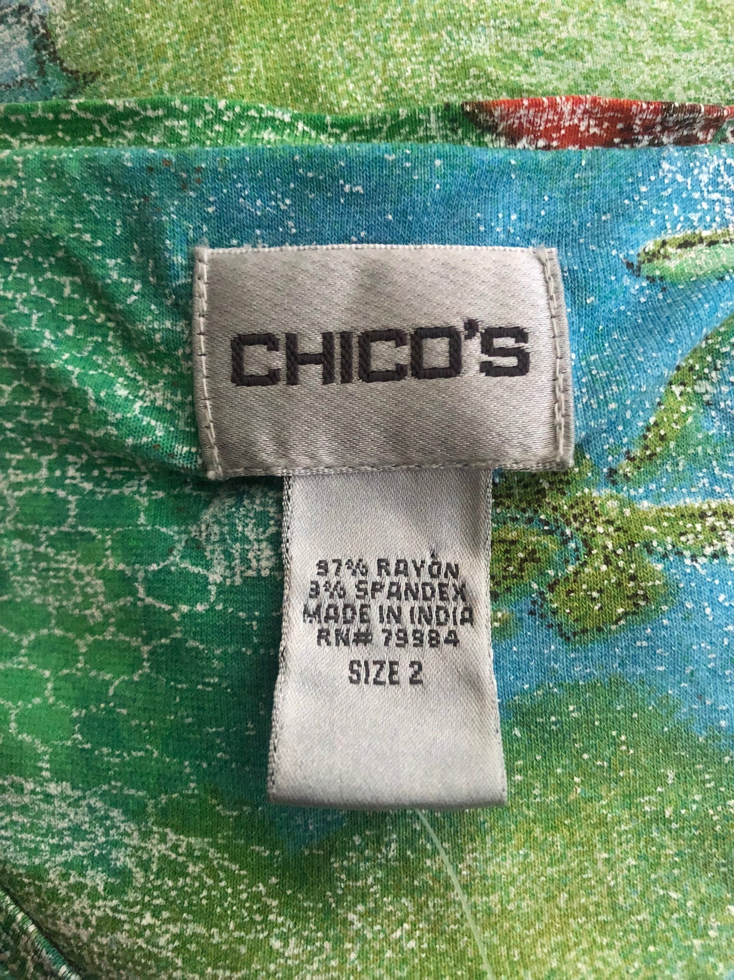 Y2K Chico’s Green Floral Graphic Print Shirt (XL)