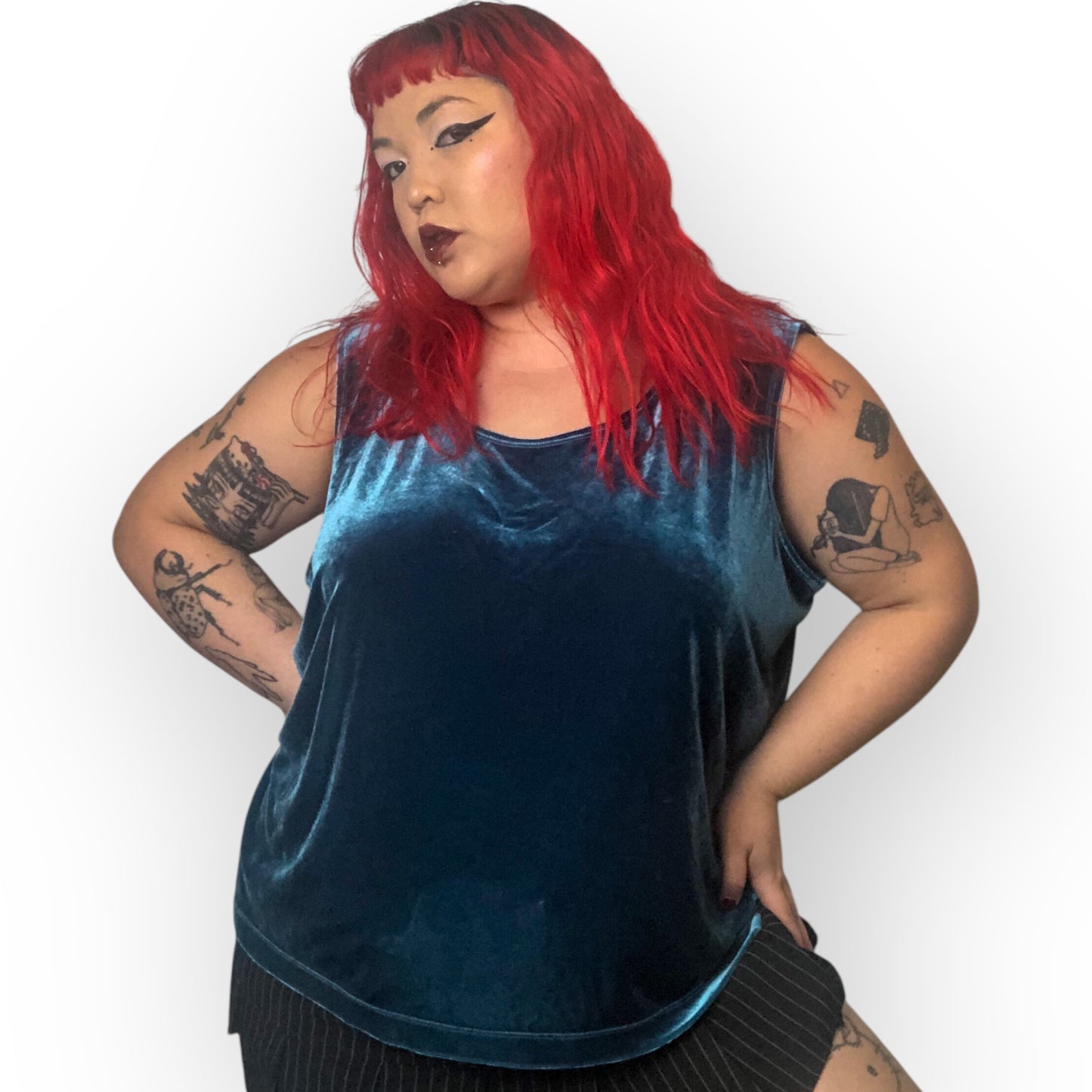90’s Draper’s & Damon’s Aegean Blue Velvet Tank Top (3X)