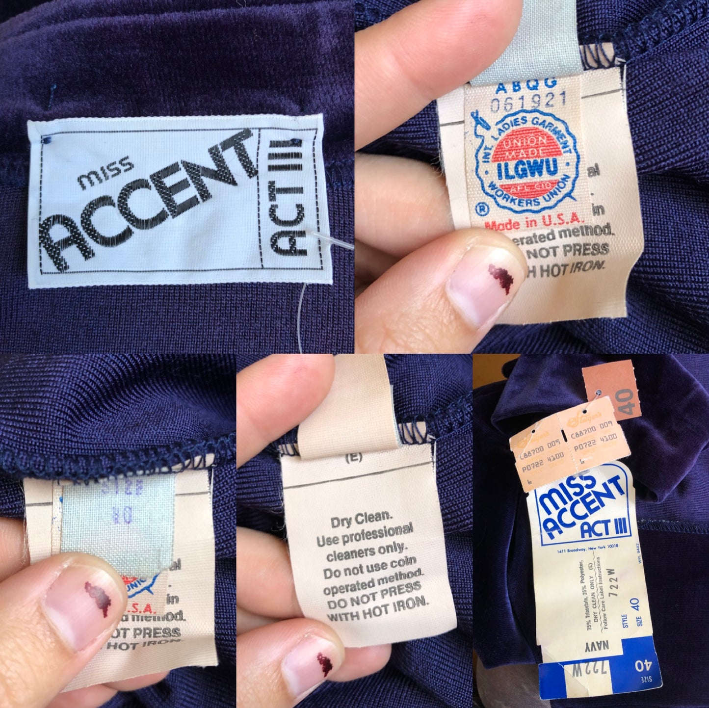 70’s/80’s Miss Accent by Act III Navy Blue Velvet Blazer (L/XL)