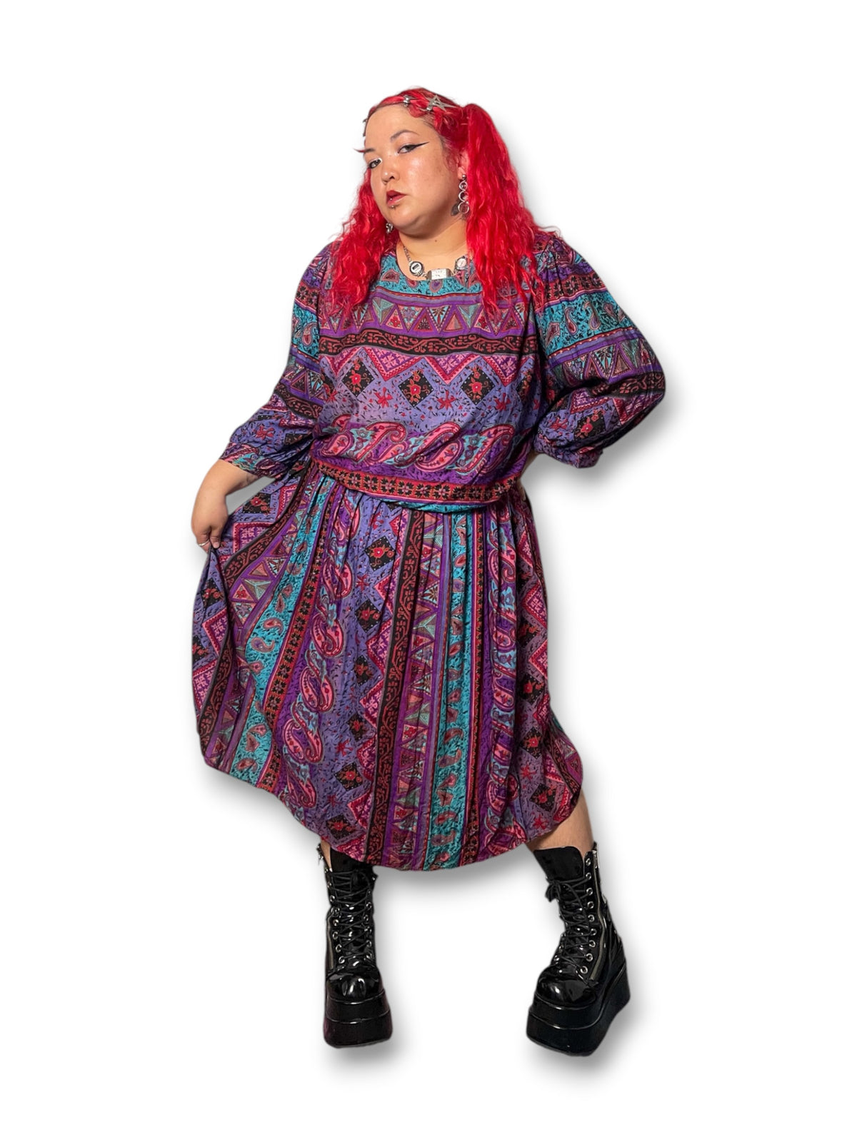 80’s Retro Print Midi Dress (2X/3X)