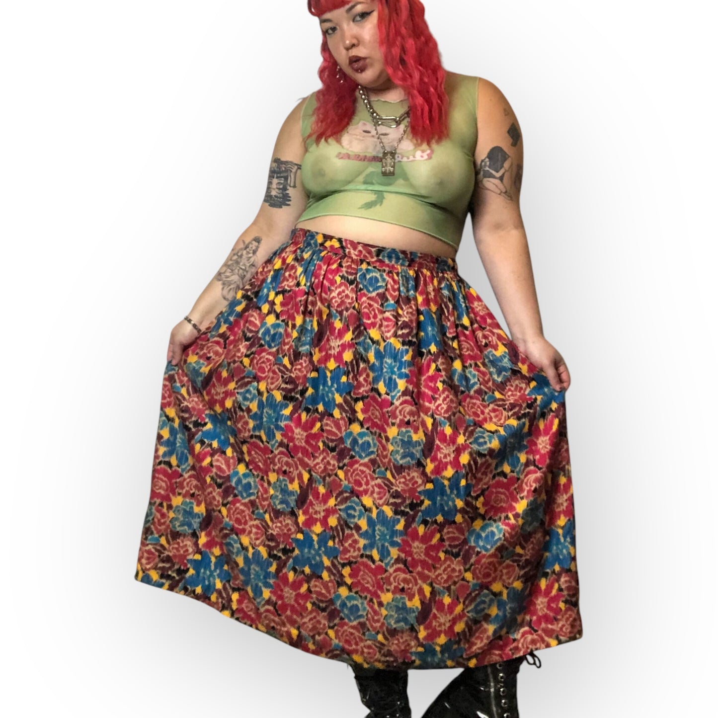 80’s Charter Club Colorful Floral Watercolor Print Skirt (2X)