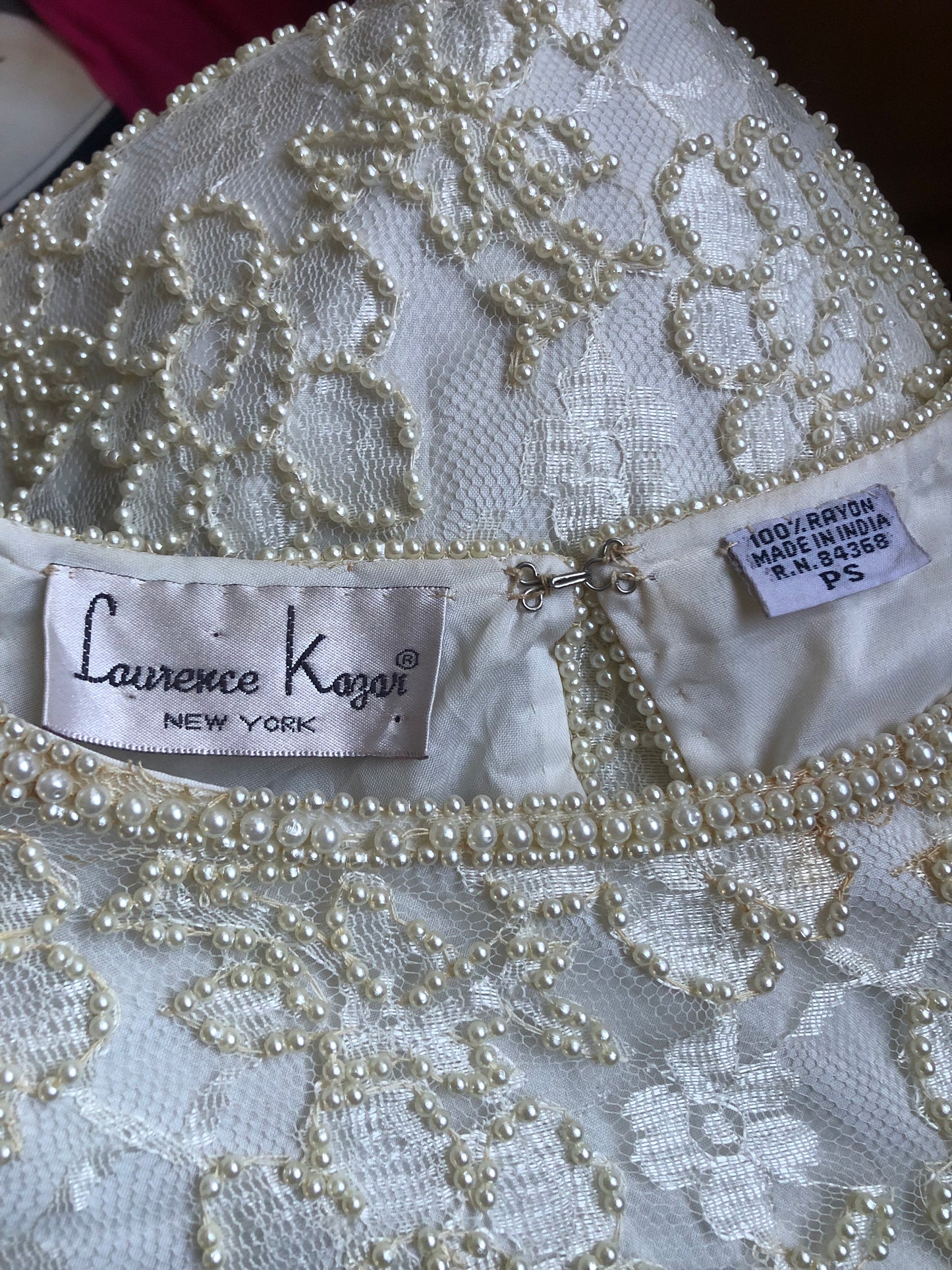 80’s/90’s Laurence Kazan White Floral Beaded Shirt (S)