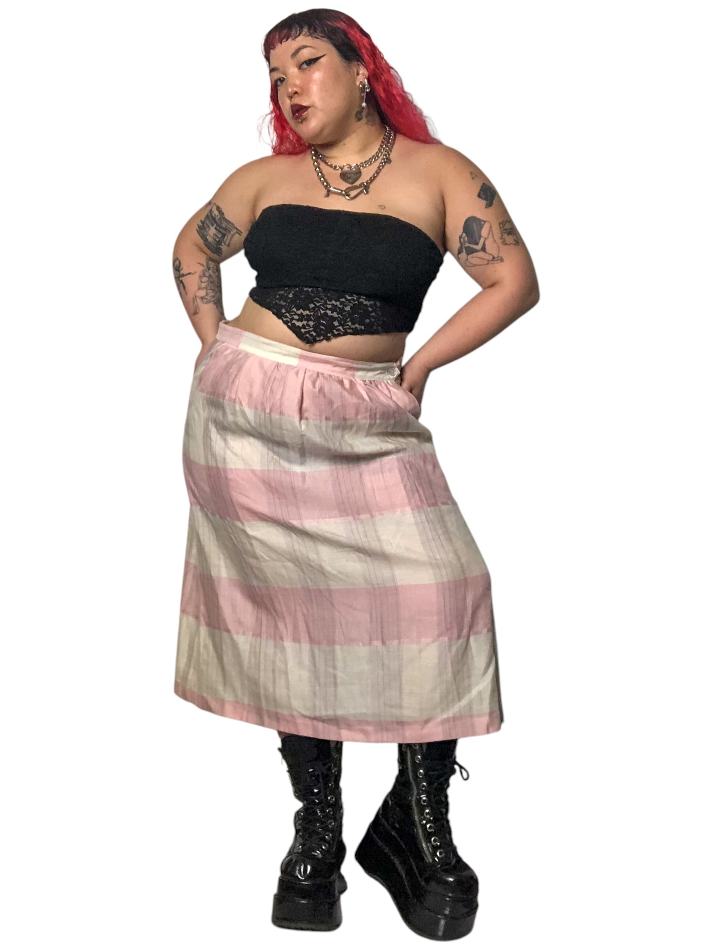70’s Impressions II Pink and White Plaid Skirt (2X/3X)
