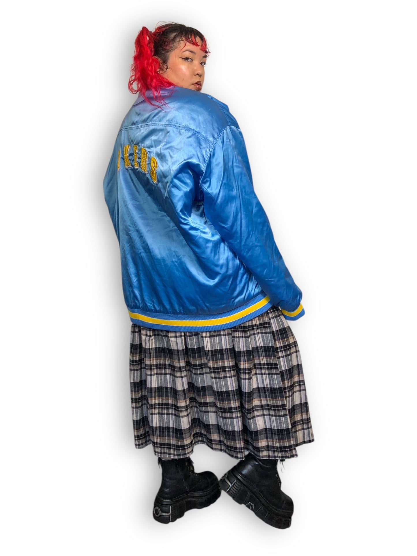 90’s Hardwood Classics Minneapolis Lakers Sky Blue Satin Bomber Jacket (3X/4X/5X/6X)