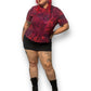 Y2K Red Floral Print Blouse (XL)